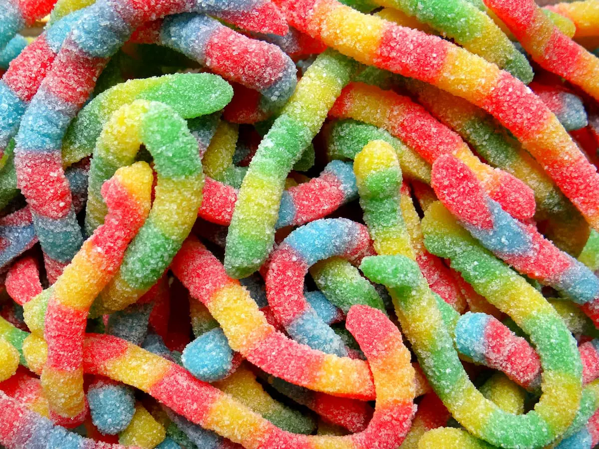 An image of gummy worm candies.