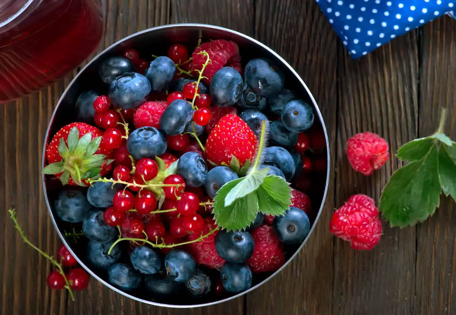 An image of fresh berries in a bowl and on a table.