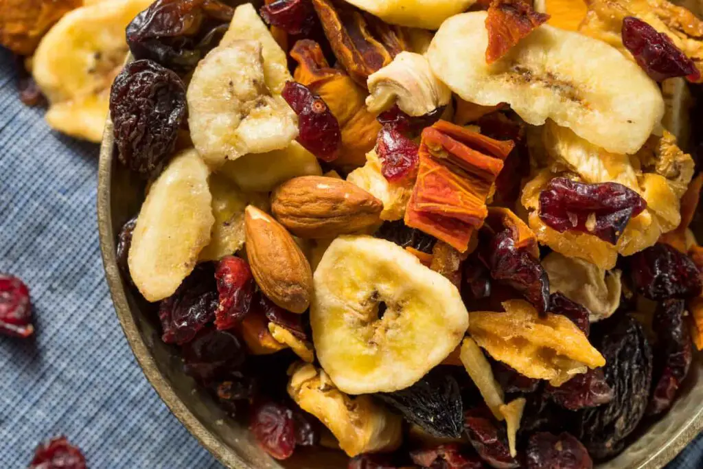 An image of Organic Dried Fruit Trail Mix with Cherries and Bananas.