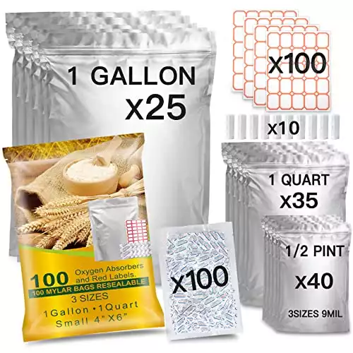 100 Pack Mylar Bags With Oxygen Absorbers