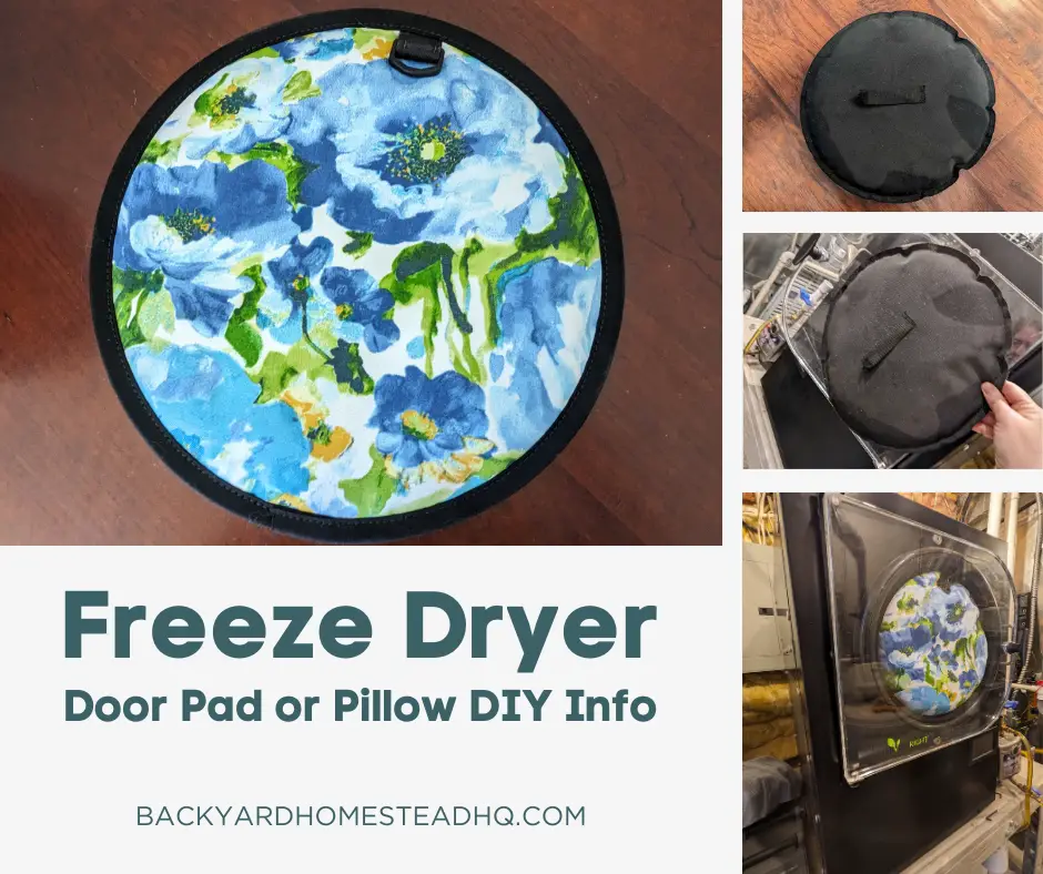 A collage of our door pads (black one, custom floral one) and our freeze dryer